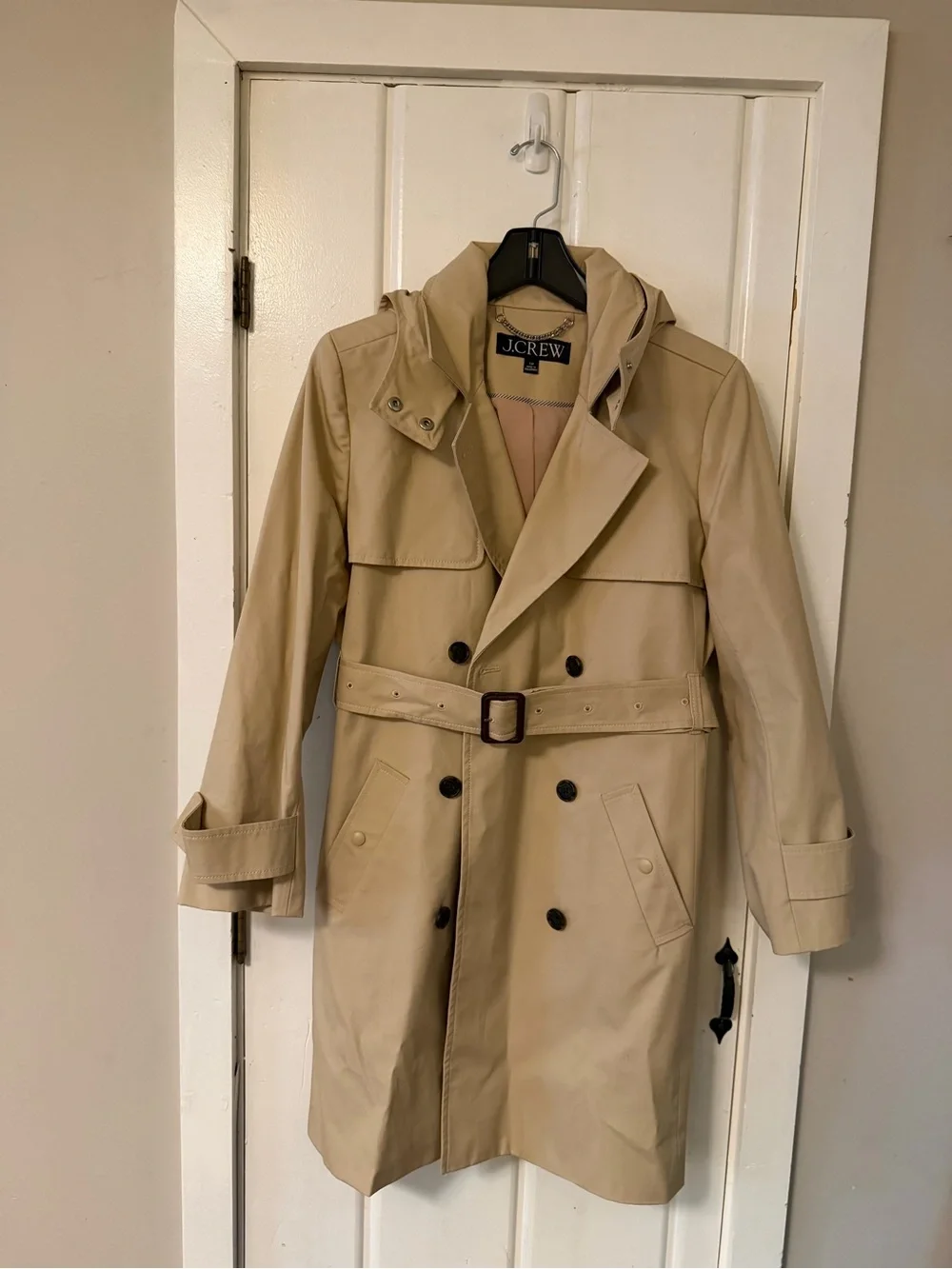 J. Crew Women's Petite Beige Double-Breasted Trench Coat with Hood